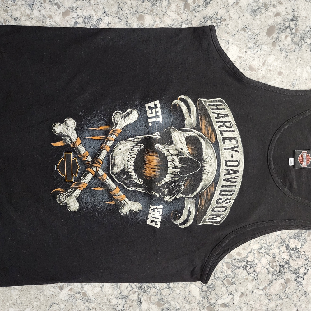 Harley-Davidson Mens Large Tank Top with Skull & Cross Bones Graphic